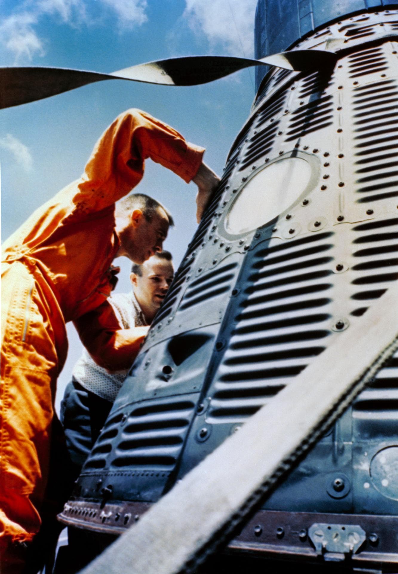 Alan Shepard Inspects Freedom 7 After Recovery
